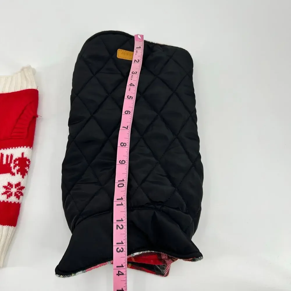 Kuoser Dog holiday christmas sweater & red plaid water resistant jacket sz small
